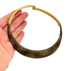 Vintage matte gold tone enamel panther collar designer choker necklace