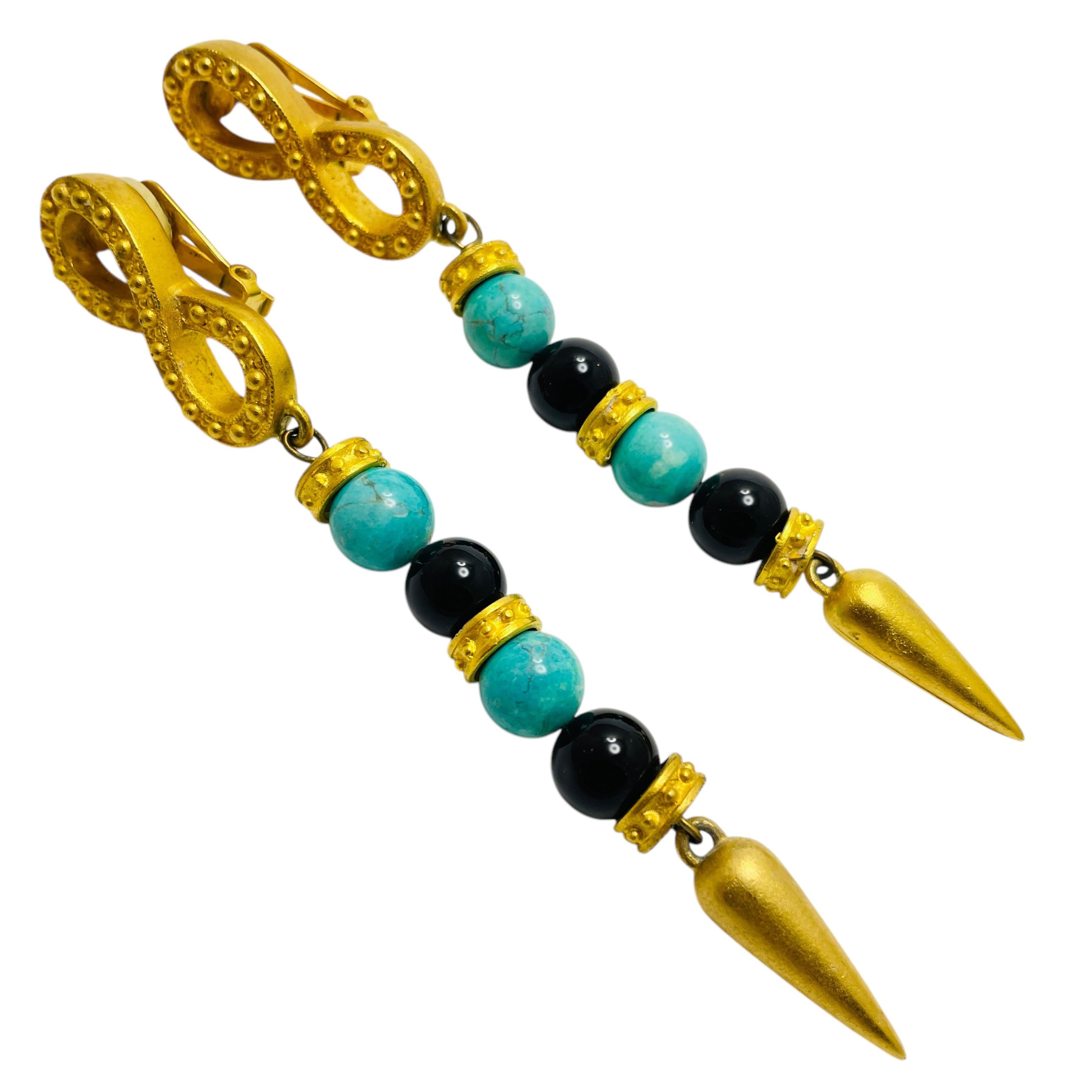De las mujeres Pendientes de clip de cristal etrusco en tono dorado mate vintage de diseño de pasarela en venta