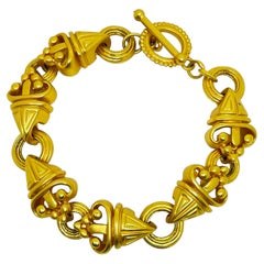 Vintage matte gold tone etruscan massive designer link chain bracelet