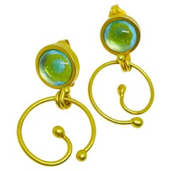Vintage matte gold tone glass cabs dangle designer clip on earrings