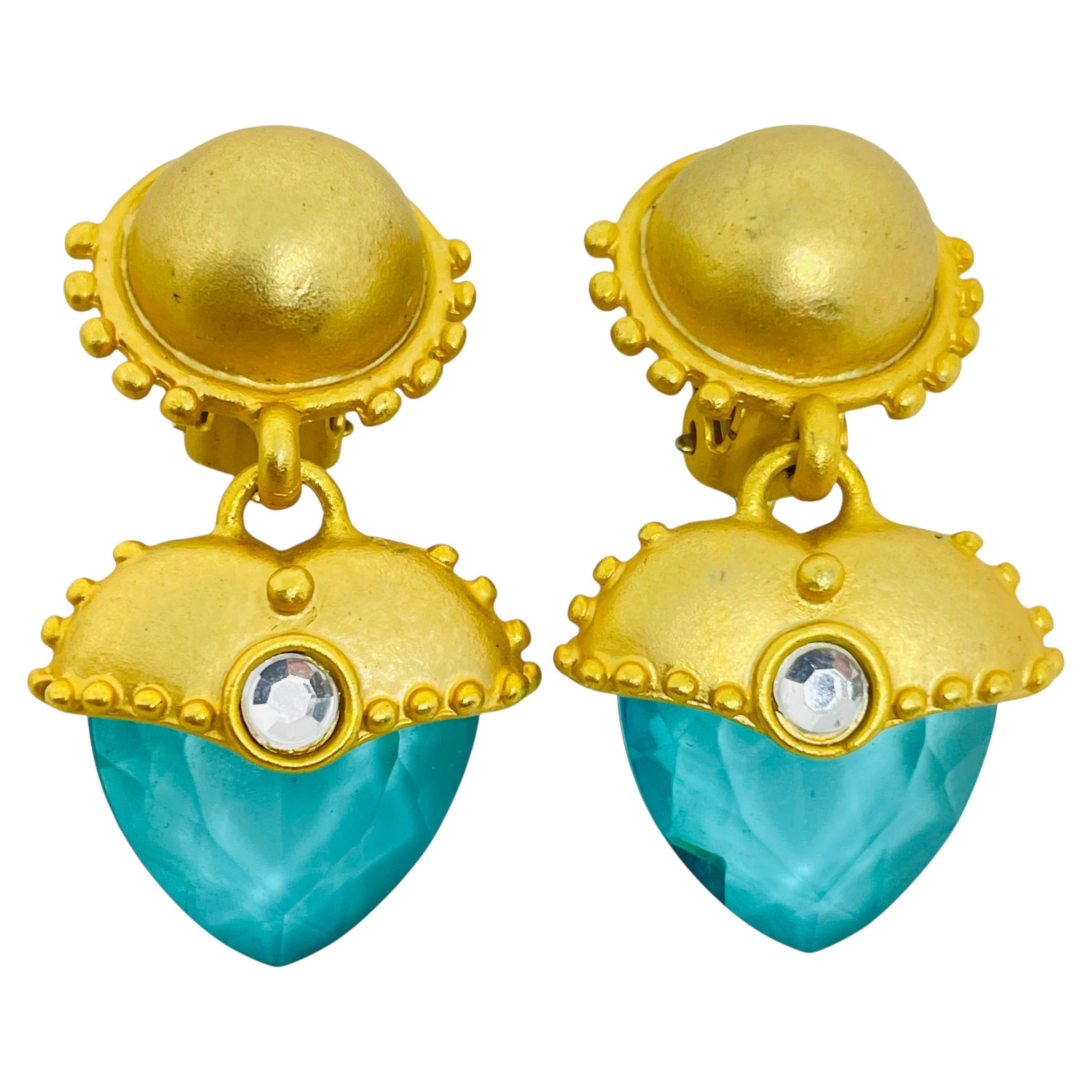 Orecchini a clip etruschi di design in vetro dorato opaco vintage