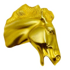 Vintage matte gold tone huge horse designer brooch