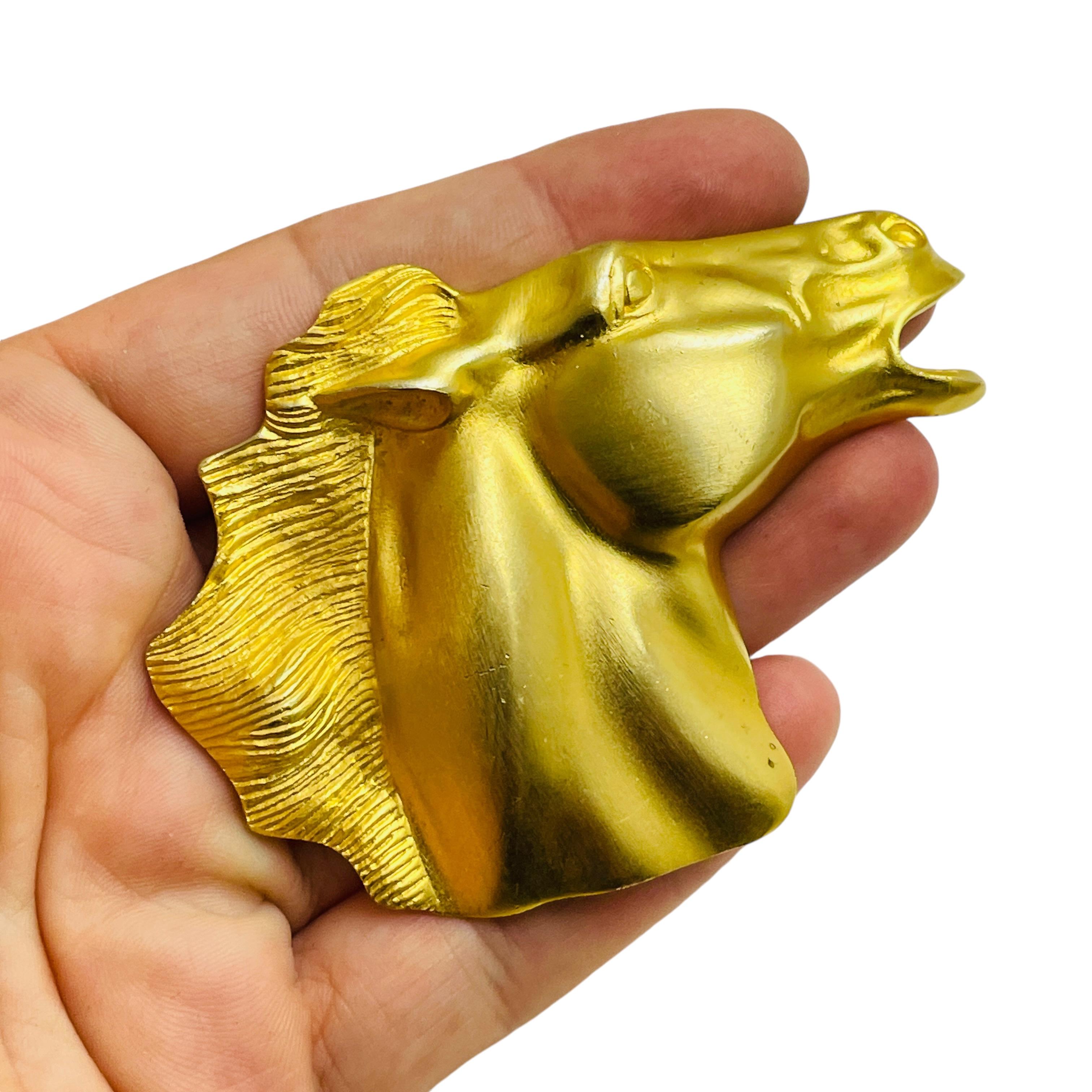 Women's Vintage matte gold tone huge horse designer brooch