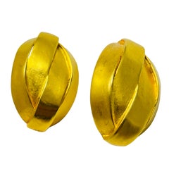 Vintage matte gold tone modernist designer 80's clip on earrings