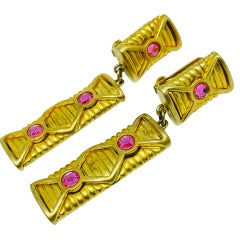 Vintage matte Gold Ton rosa Strass massiv Designer Clip auf Ohrringe