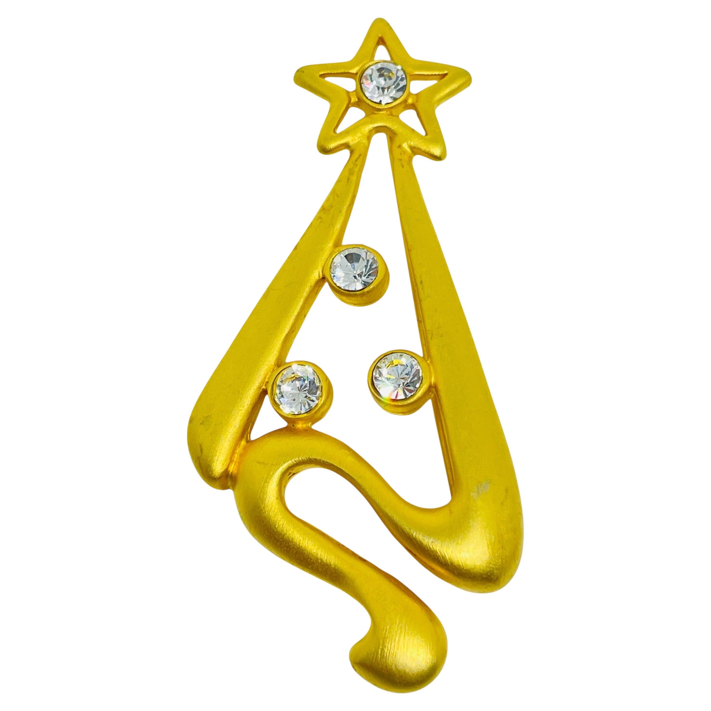Vintage matte Gold Ton Strass Weihnachtsbaum Designer Brosche