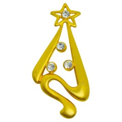Broche de diseño árbol de Navidad vintage de strass en tono dorado mate Broche de diseño árbol de Navidad vintage de strass en tono dorado mate