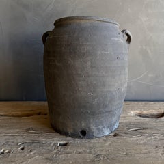 Vintage Matte Gray Clay Pottery with Handles