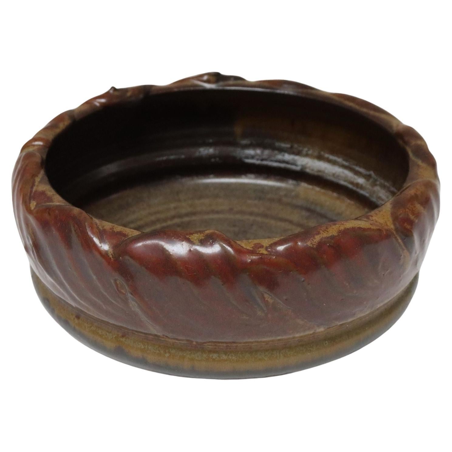 Vintage Matte Maroon Glazed Ceramic Planter Bowl by Deanna Nichols