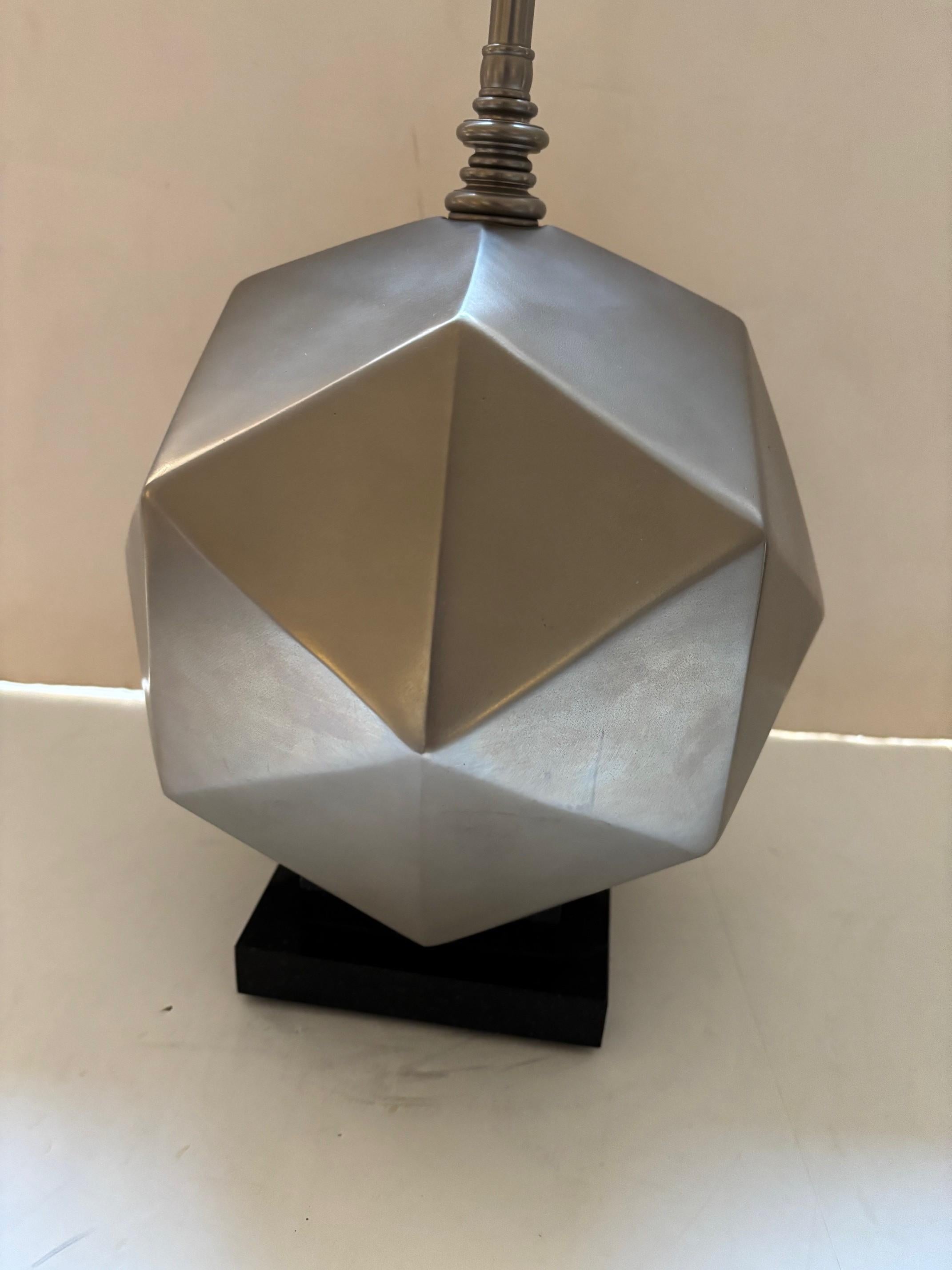 Vintage Matte Nickle Plated Mounted On a Black Granite Base Geometric Table Lamp For Sale 5