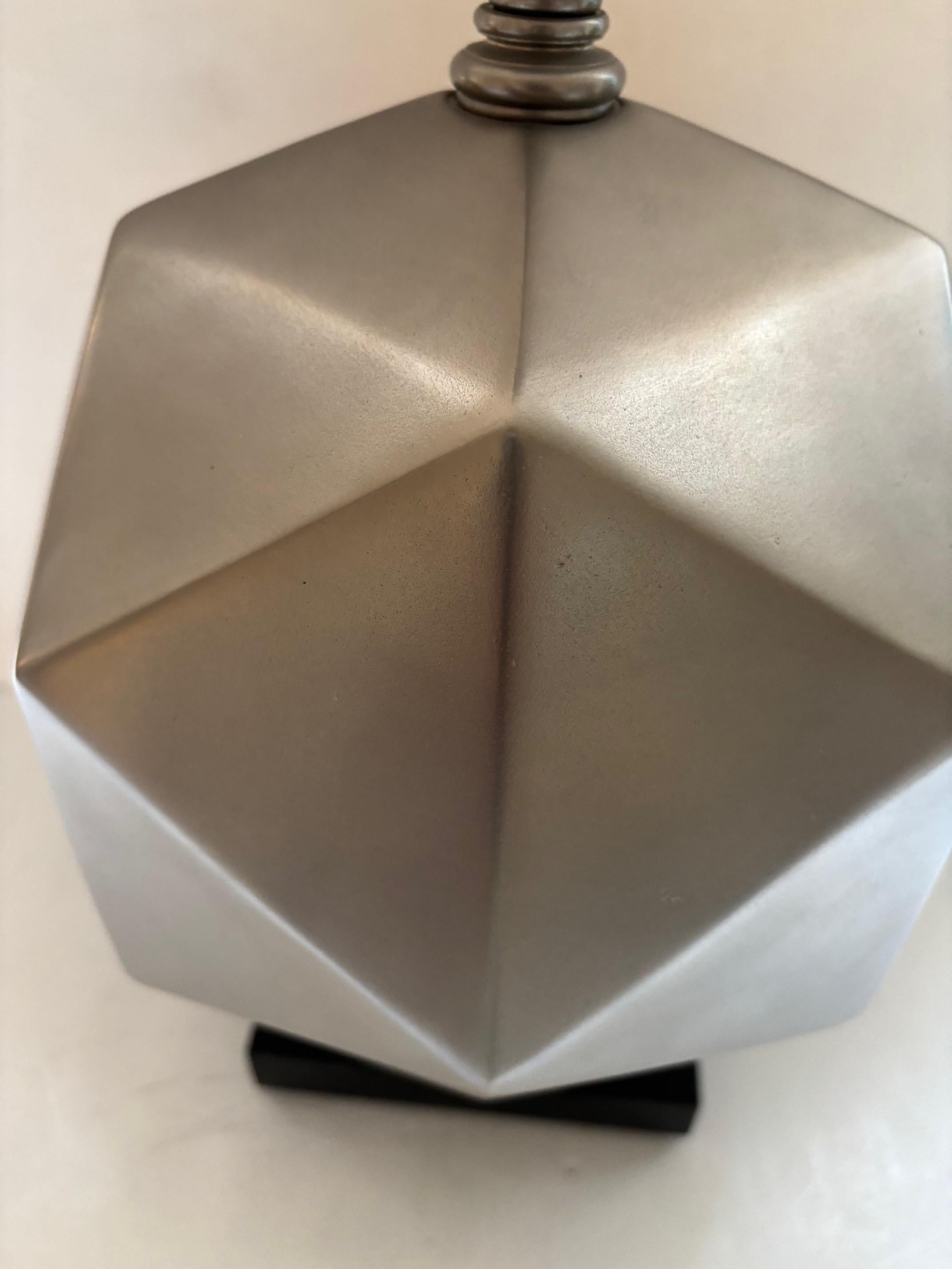 Vintage Matte Nickle Plated Mounted on a Black Granite Base Geometric Sphere Table Lamp, Double Sockets, can be used 25v each Socket, Cord Dimmer Switch, 