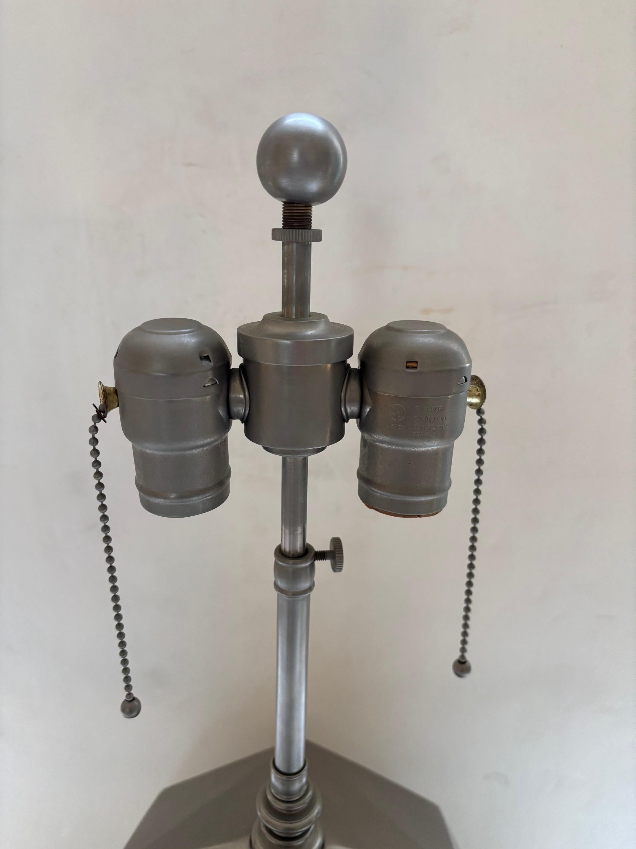 Hand-Crafted Vintage Matte Nickle Plated Mounted On a Black Granite Base Geometric Table Lamp For Sale