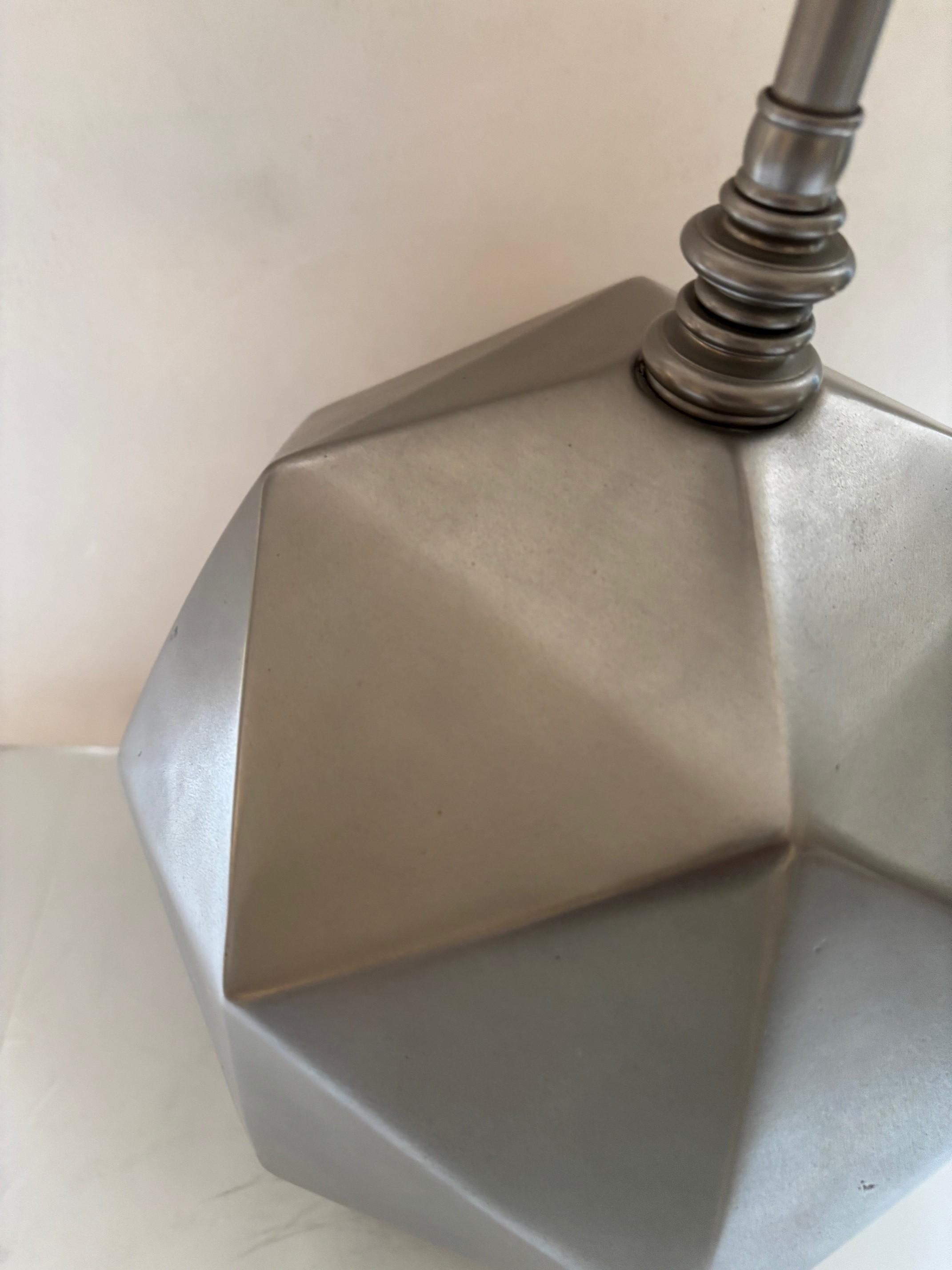 Vintage Matte Nickle Plated Mounted On a Black Granite Base Geometric Table Lamp In Good Condition For Sale In Los Angeles, CA