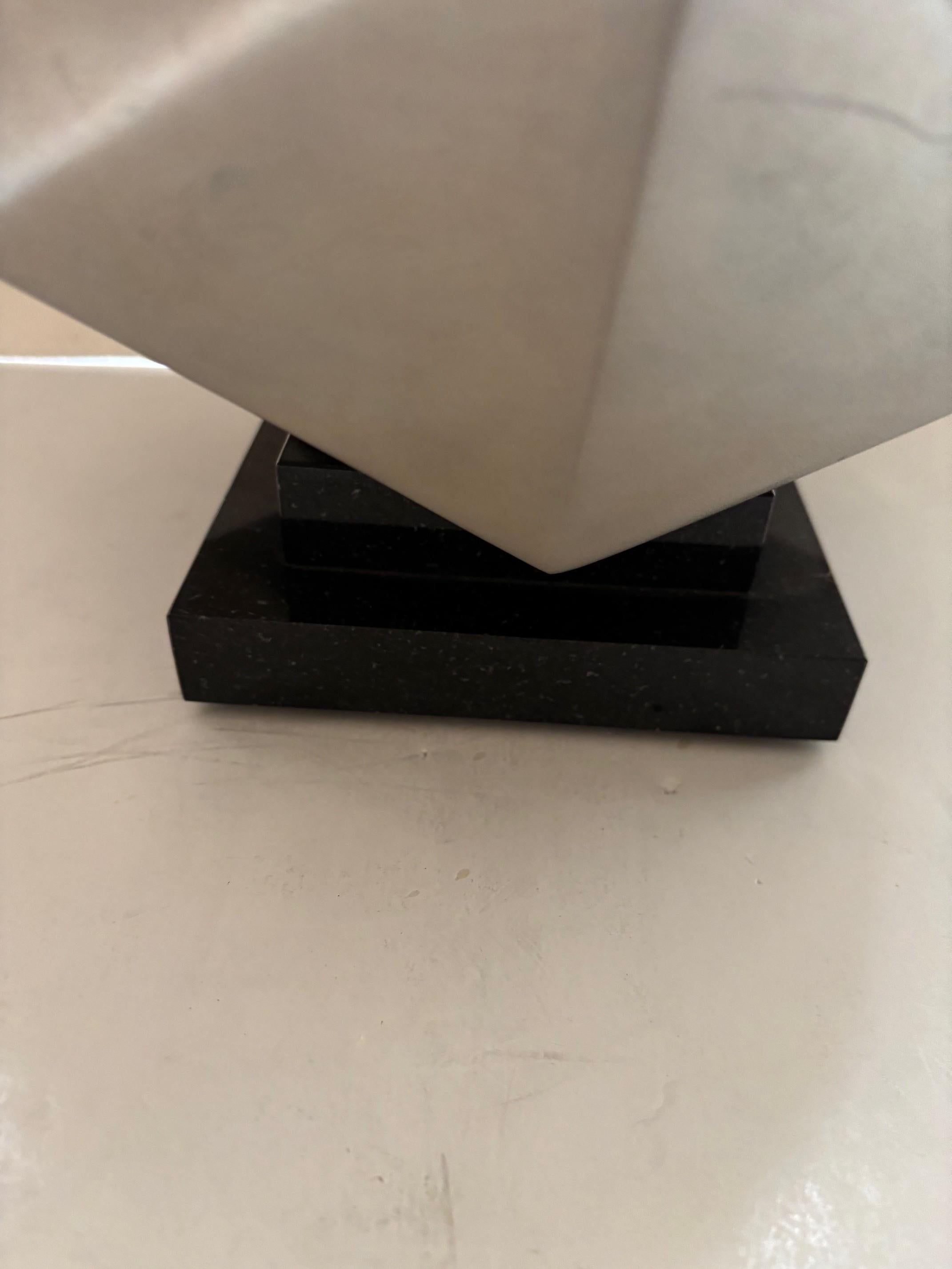 Late 20th Century Vintage Matte Nickle Plated Mounted On a Black Granite Base Geometric Table Lamp For Sale