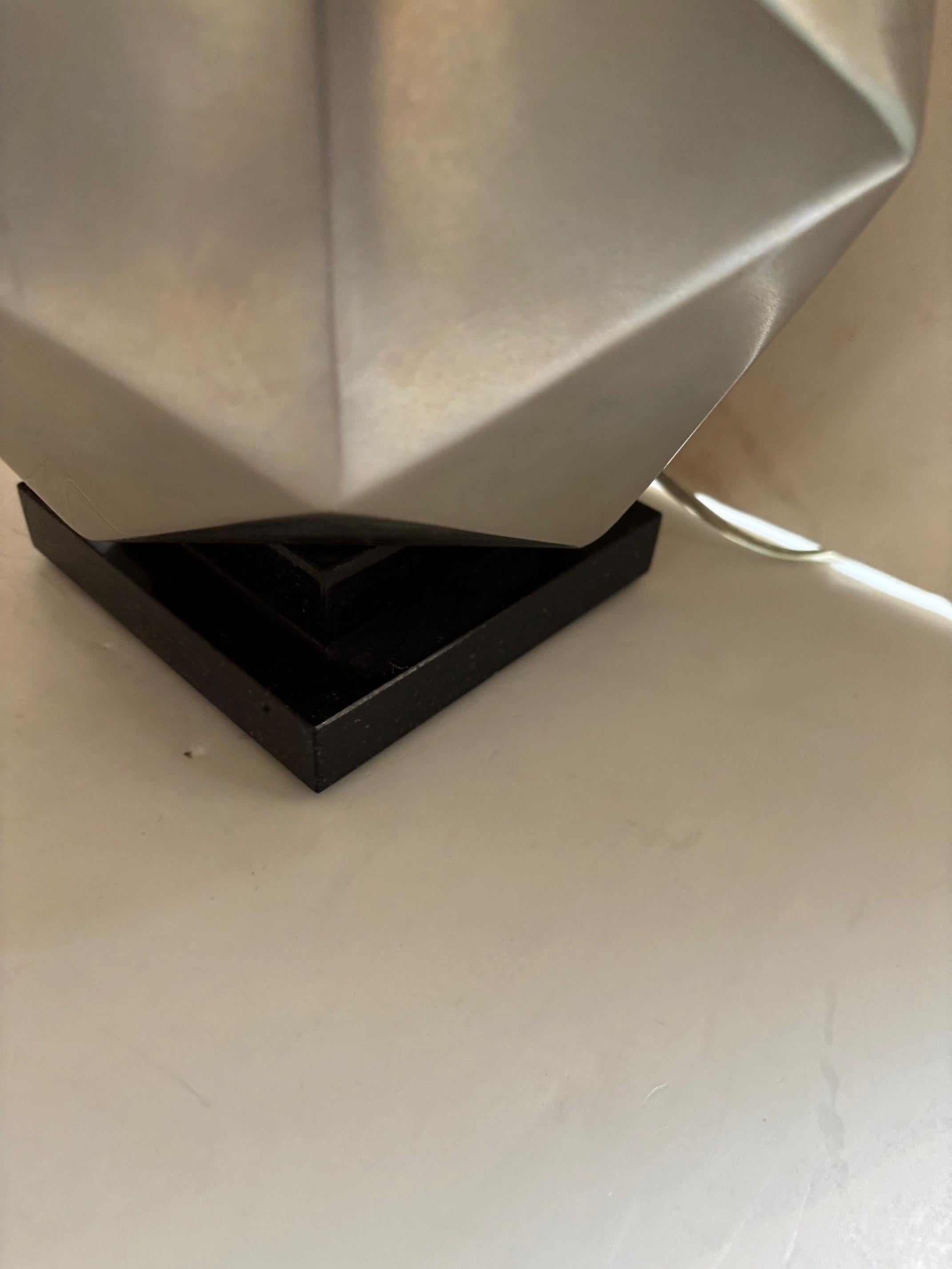 Metal Vintage Matte Nickle Plated Mounted On a Black Granite Base Geometric Table Lamp For Sale