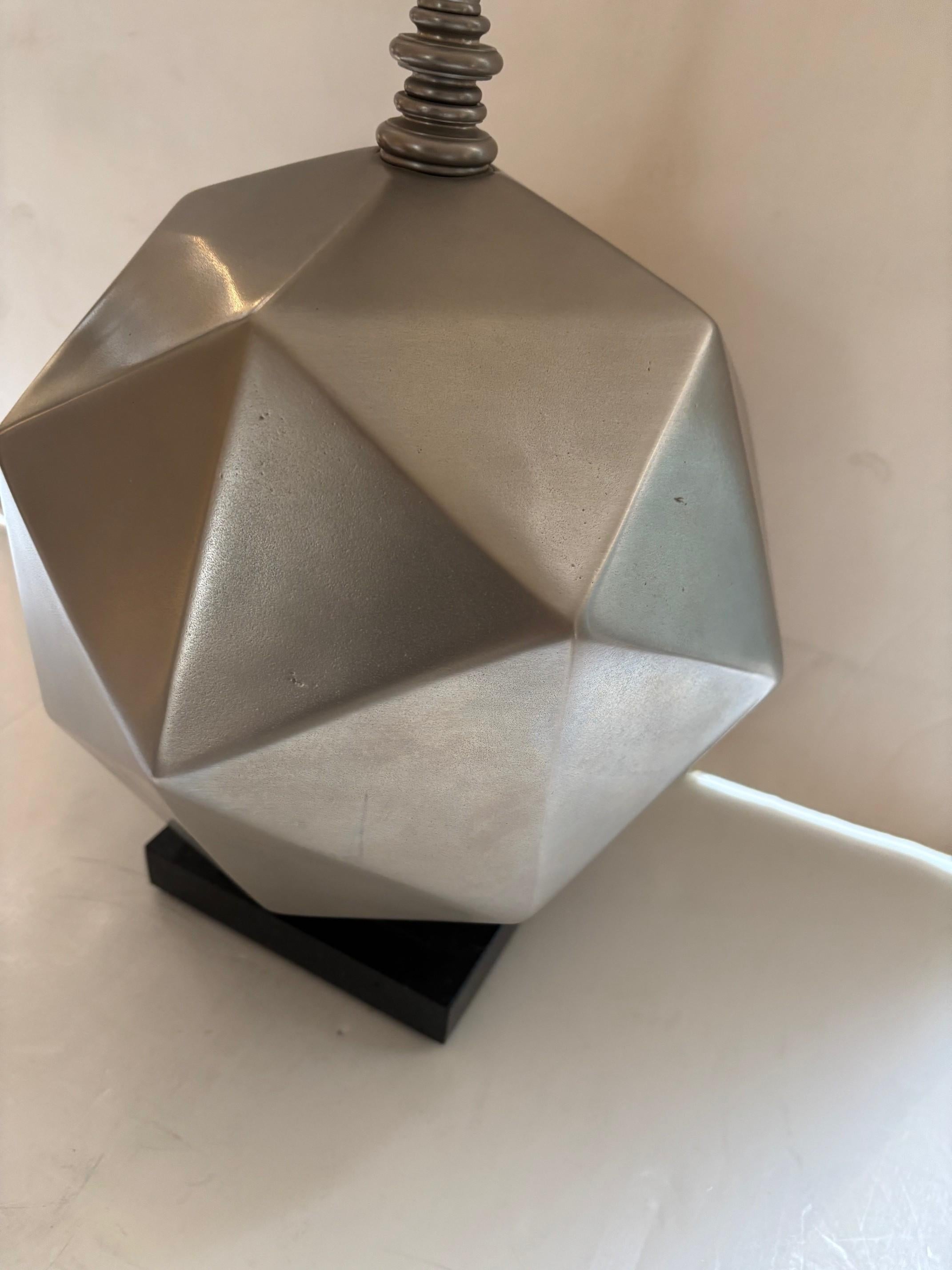 Vintage Matte Nickle Plated Mounted On a Black Granite Base Geometric Table Lamp For Sale 1