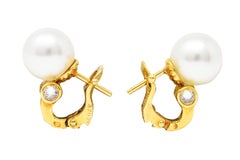 Vintage Mauboussin 1.20 Carats Diamond Pearl 18 Karat Gold Earrings