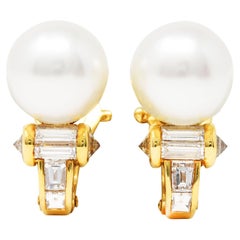 Vintage Mauboussin 1.20 Carats Diamond Pearl 18 Karat Gold Earrings