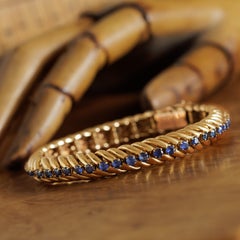 Vintage Mauboussin 18 Karat Gelbgold und blauer Saphir Armband Original Box