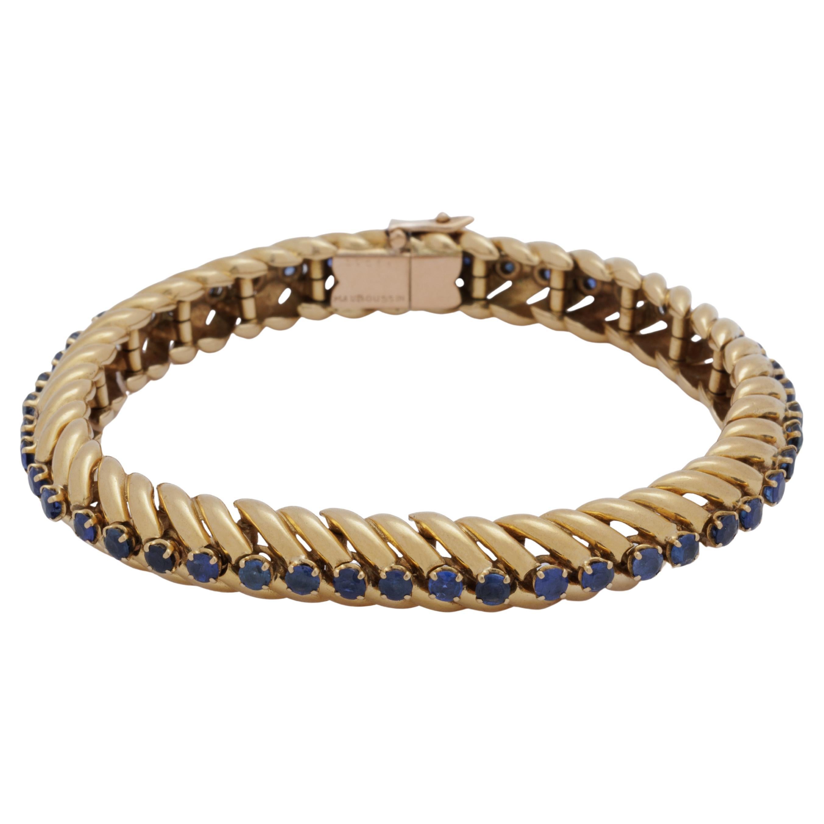 Vintage Mauboussin 18 Karat Gelbgold und blauer Saphir Armband Original Box