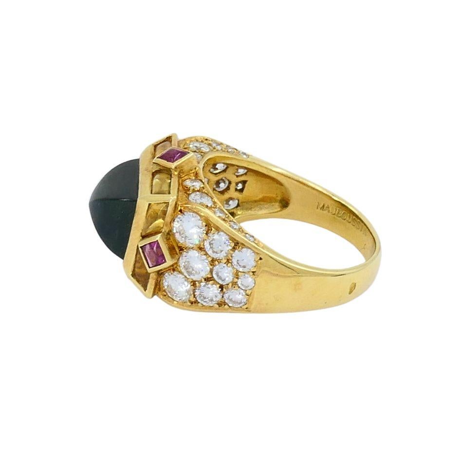 Pan di zucchero Anello vintage Mauboussin in oro 18k con tormalina Sugarloaf e diamanti in vendita