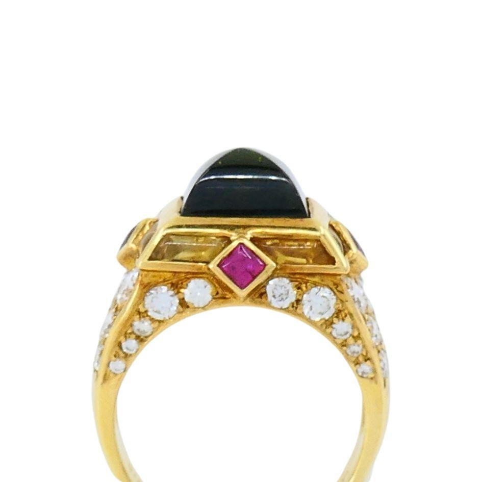 Donna Anello vintage Mauboussin in oro 18k con tormalina Sugarloaf e diamanti in vendita