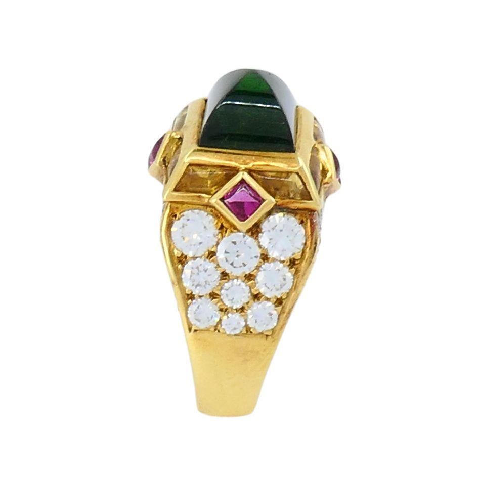 Anello vintage Mauboussin in oro 18k con tormalina Sugarloaf e diamanti in vendita 1