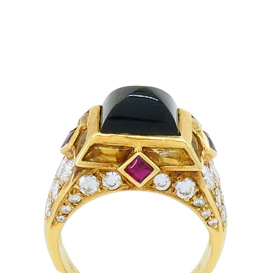 Anello vintage Mauboussin in oro 18k con tormalina Sugarloaf e diamanti in vendita 2