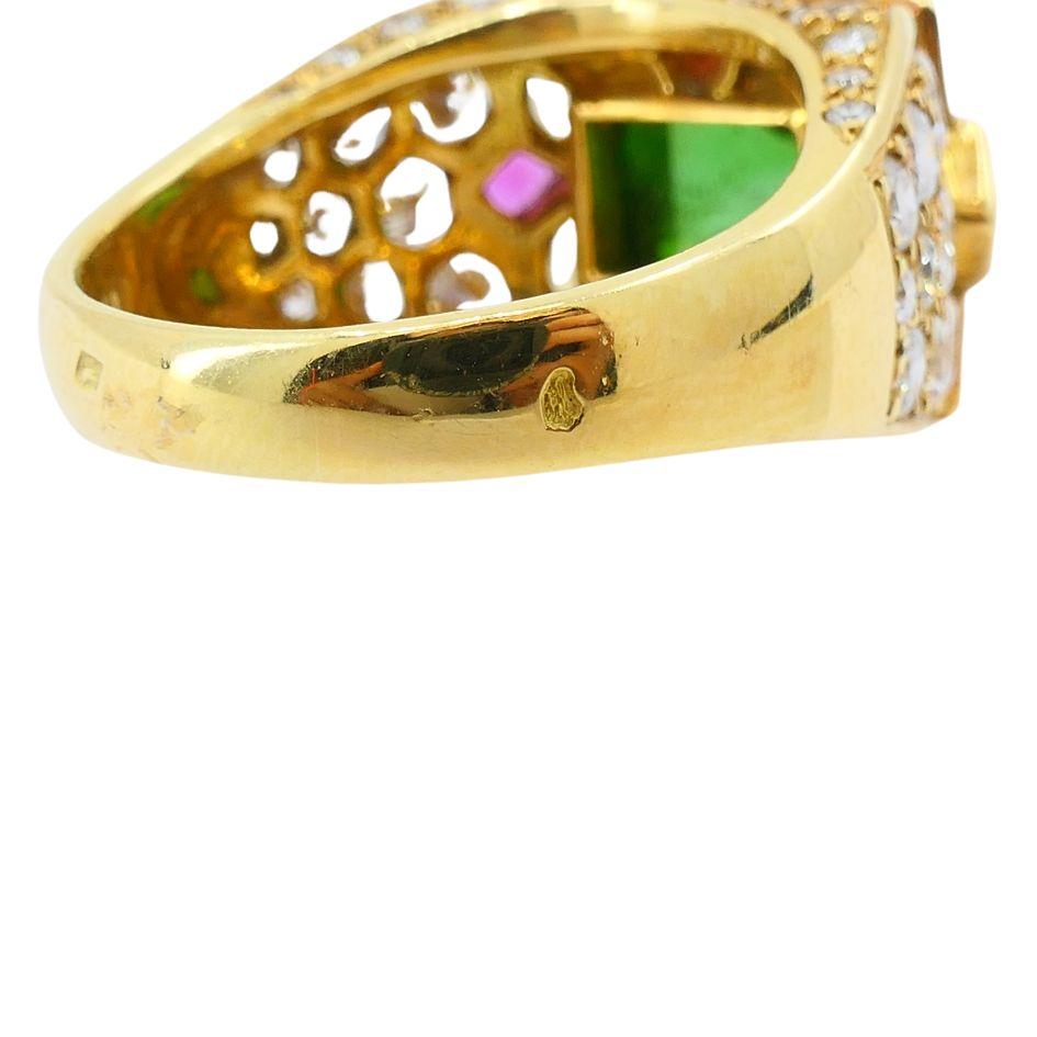 Anello vintage Mauboussin in oro 18k con tormalina Sugarloaf e diamanti in vendita 5