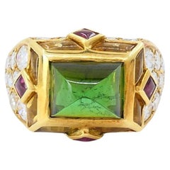 Anello vintage Mauboussin in oro 18k con tormalina Sugarloaf e diamanti