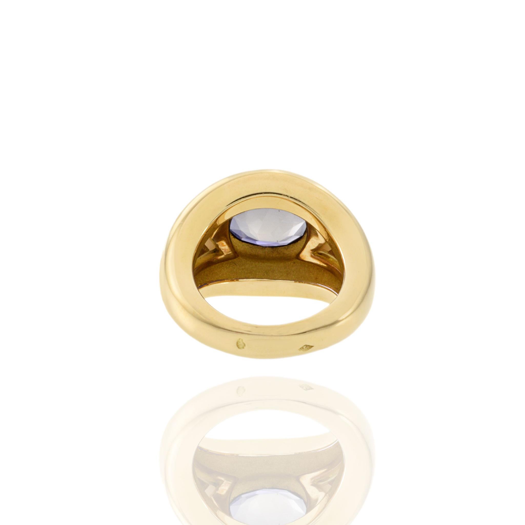 Vintage Mauboussin 18KT Yellow Gold Blue Iolite Dome Ring For Sale 4