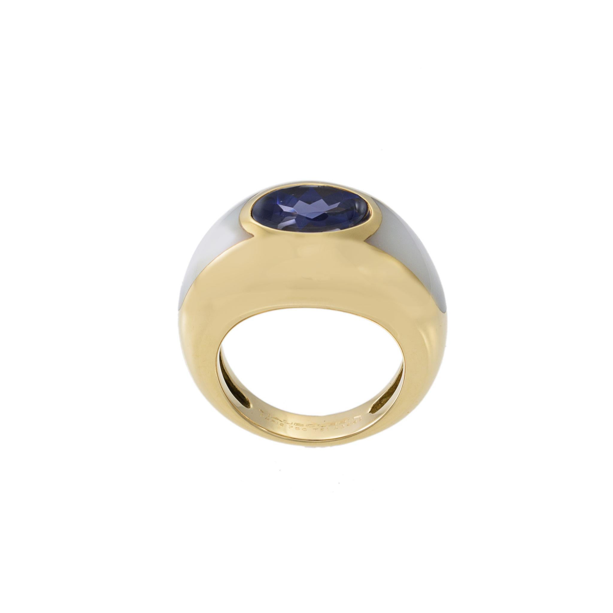 Vintage Mauboussin 18KT Yellow Gold Blue Iolite Dome Ring For Sale 1