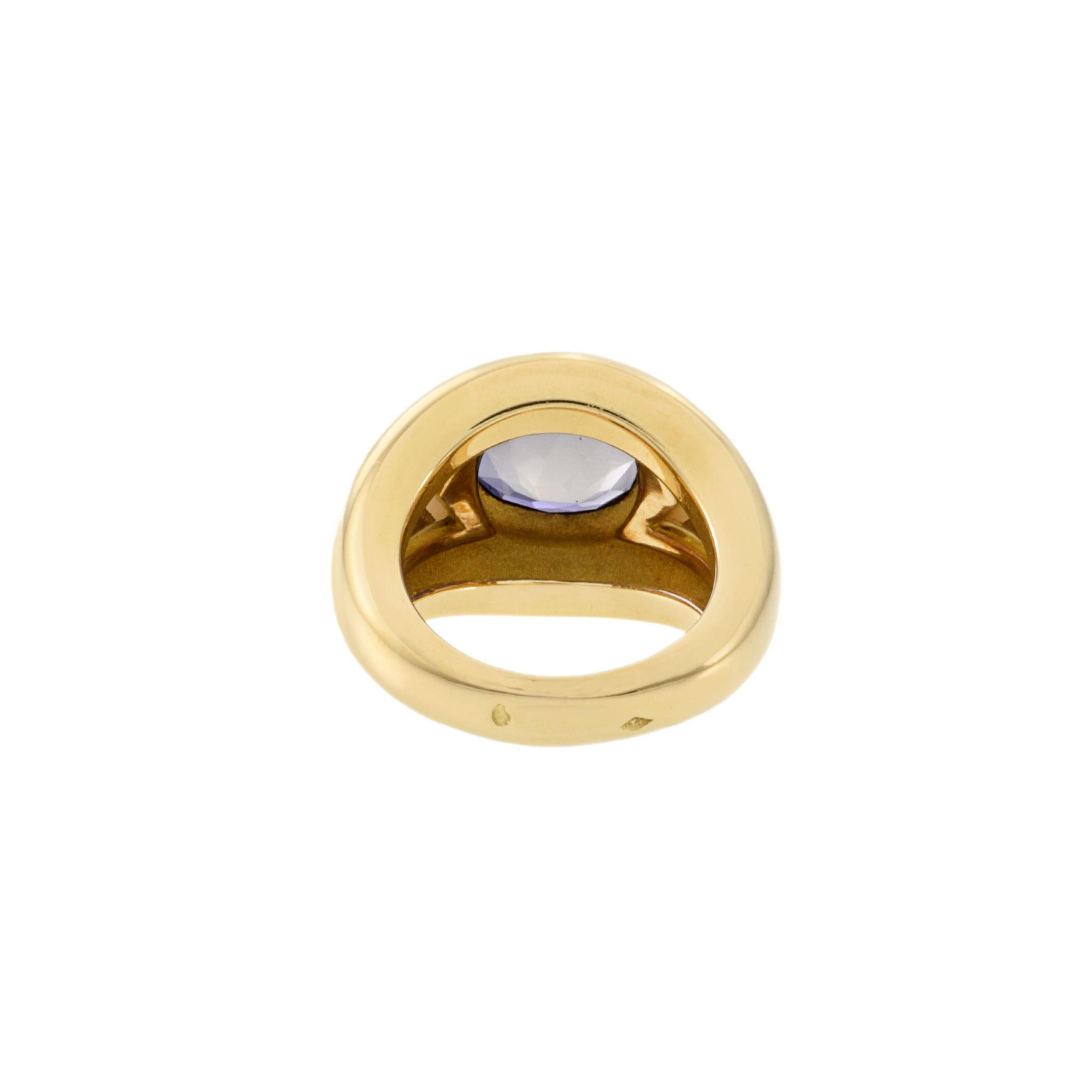 Vintage Mauboussin 18KT Yellow Gold Blue Iolite Dome Ring For Sale 3