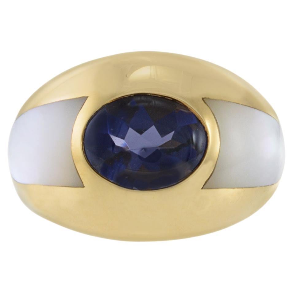 Vintage Mauboussin 18KT Yellow Gold Blue Iolite Dome Ring For Sale