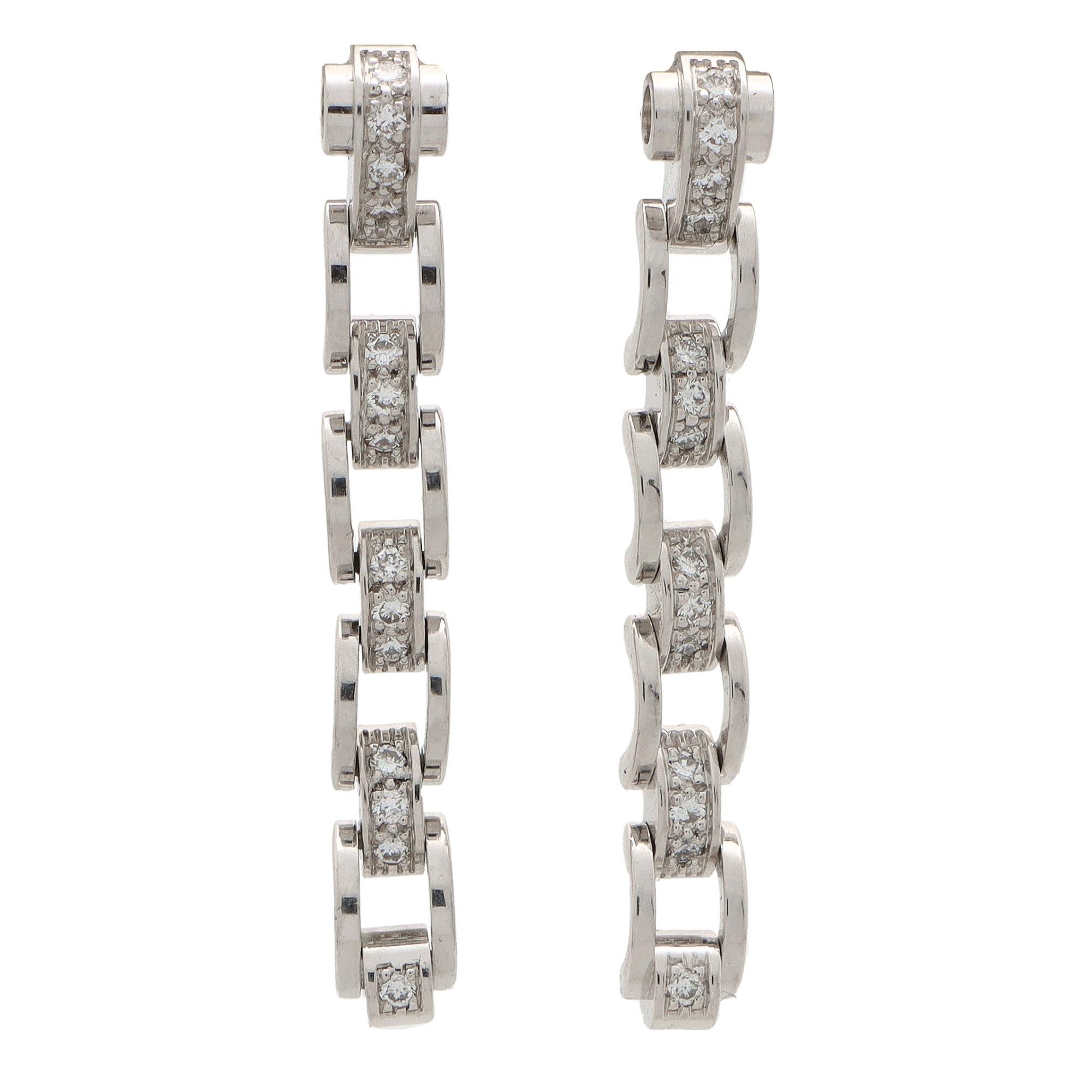 Vintage Mauboussin Diamond Chain Drop Earrings Set in 18k White Gold In Excellent Condition In London, GB