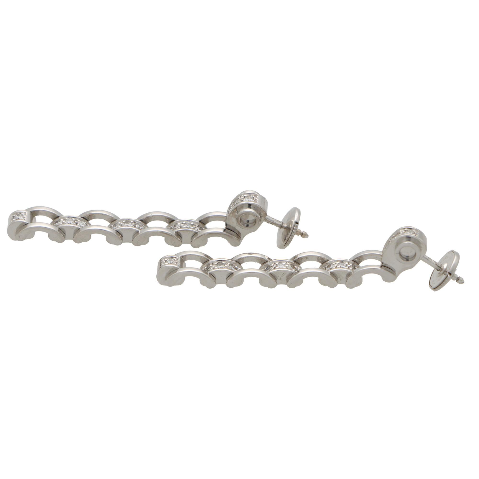 Vintage Mauboussin Diamond Chain Drop Earrings Set in 18k White Gold 1