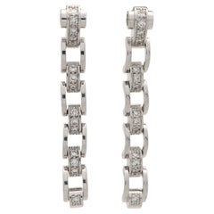 Vintage Mauboussin Diamond Chain Drop Earrings Set in 18k White Gold