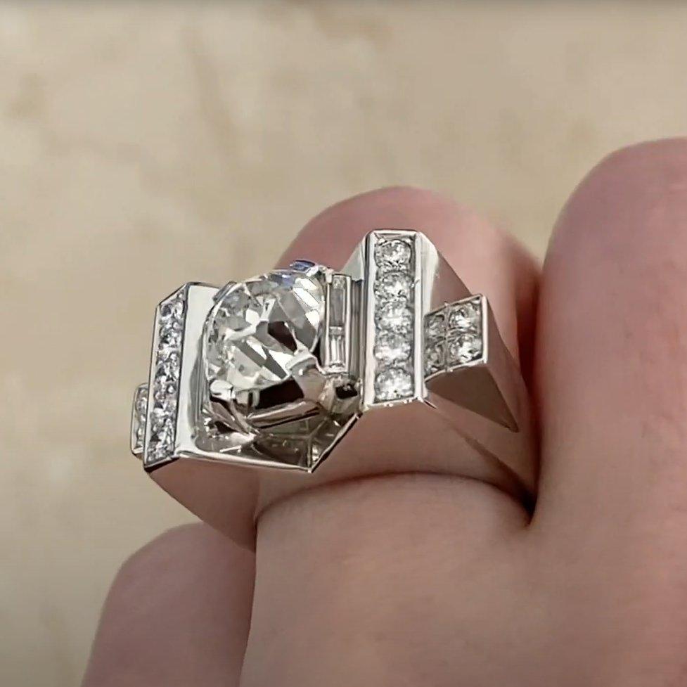 Vintage Mauboussin Diamant-Verlobungsring (GIA ca. 3,00-karätiger Platin), Platin (Antiker Kissenschliff) im Angebot