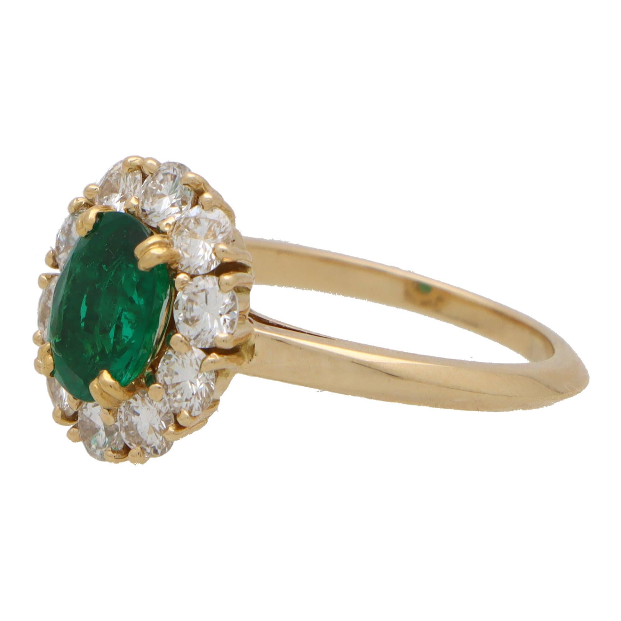 Oval Cut Vintage Mauboussin Emerald and Diamond Cluster Ring Set in 18k Yellow Gold