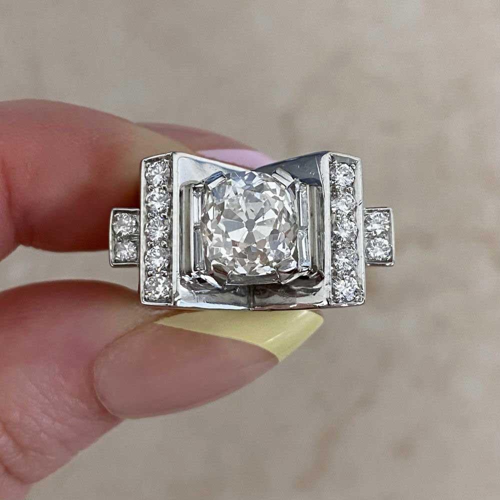 Vintage Mauboussin GIA 3.05ct Diamond Engagement Ring, Platinum, Circa 1945 For Sale 4