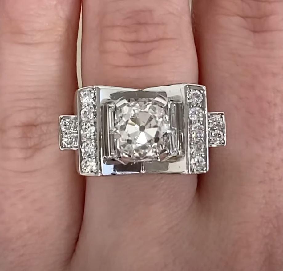 Vintage Mauboussin GIA 3.05ct Diamond Engagement Ring, Platinum, Circa 1945 In Excellent Condition For Sale In New York, NY