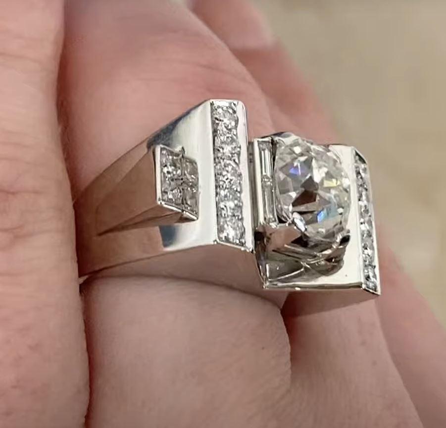 Women's Vintage Mauboussin GIA 3.05ct Diamond Engagement Ring, Platinum, Circa 1945 For Sale