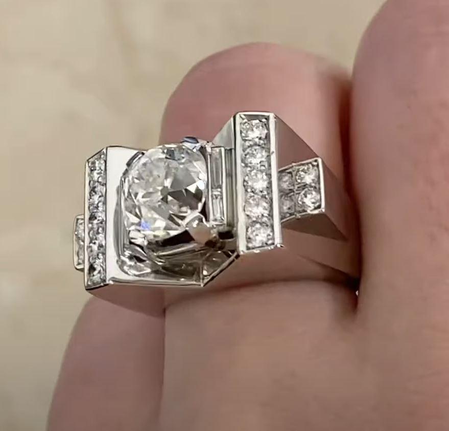 Vintage Mauboussin GIA 3.05ct Diamond Engagement Ring, Platinum, Circa 1945 For Sale 1