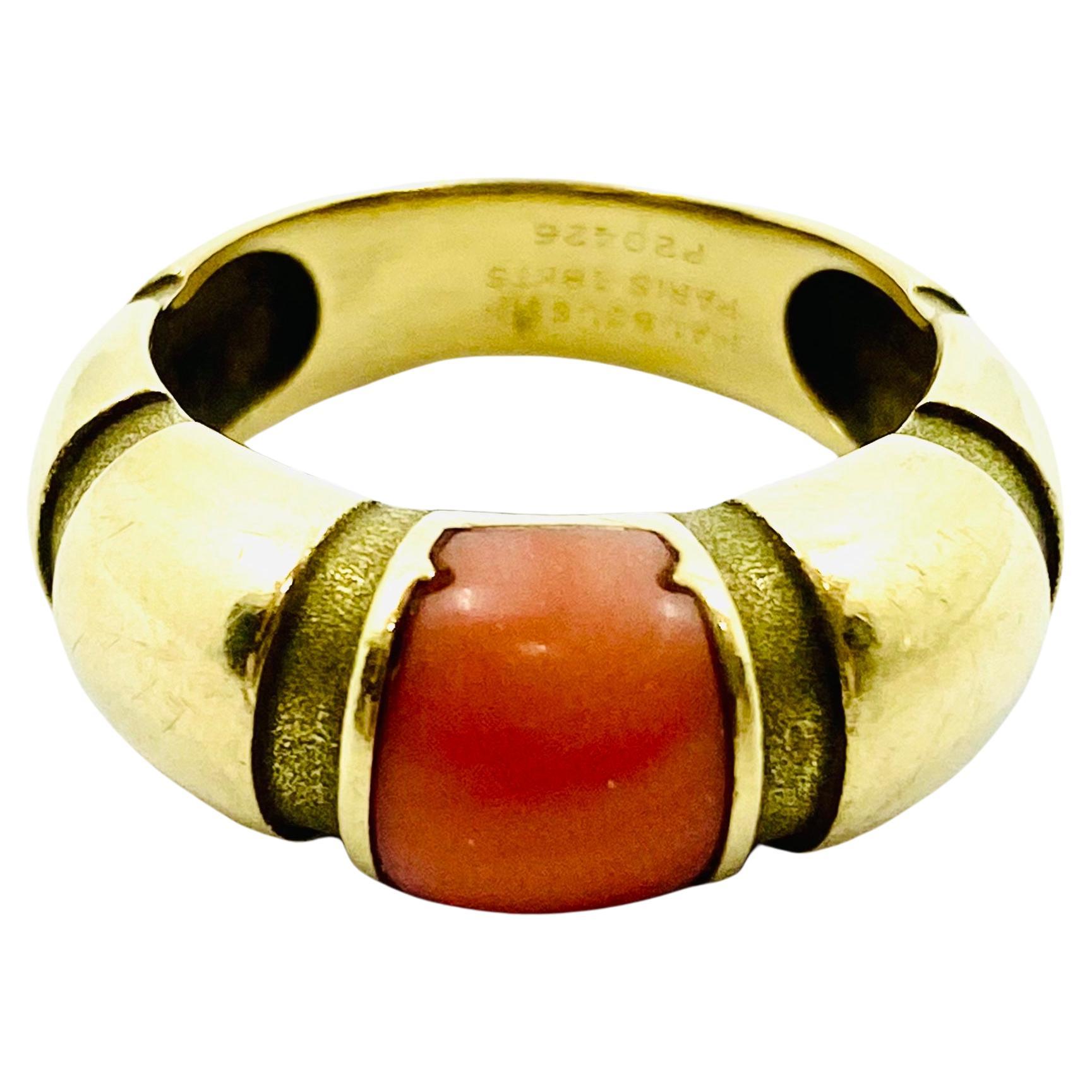 Mixed Cut Vintage Mauboussin Gold Coral Ring For Sale