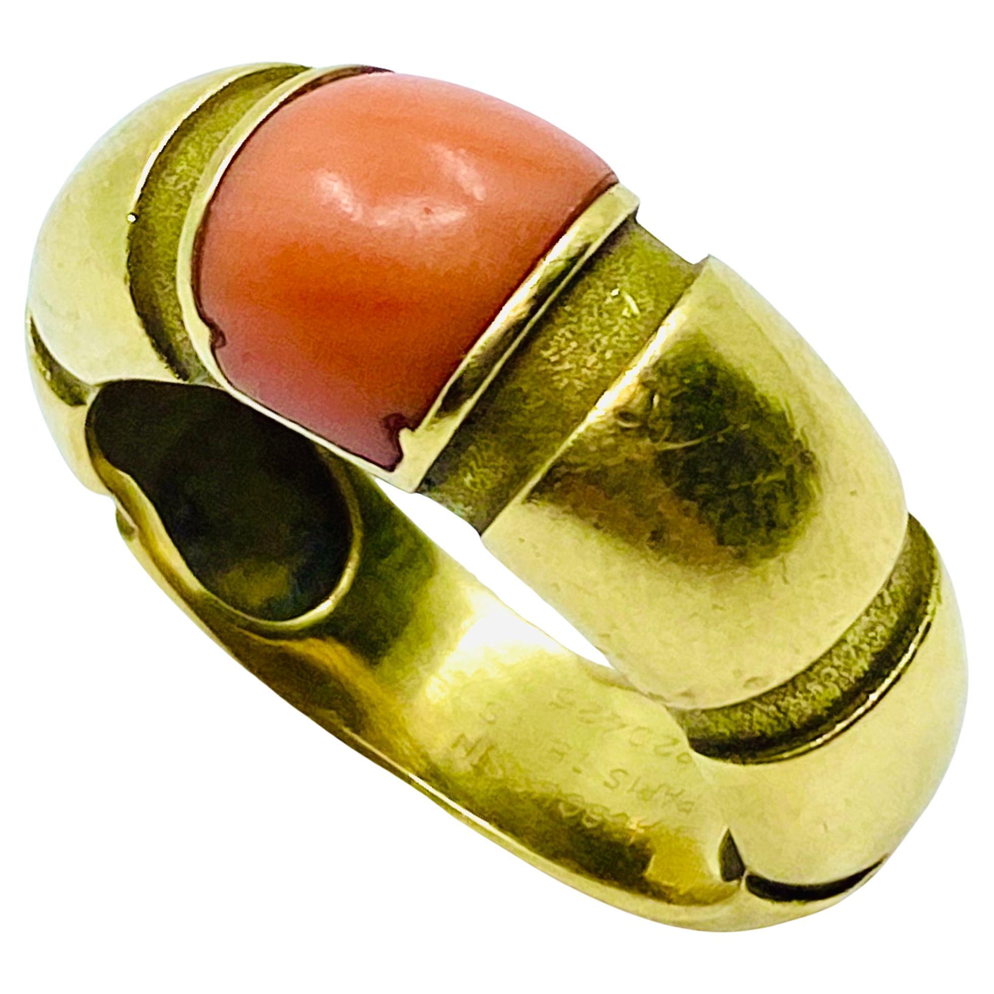 Women's Vintage Mauboussin Gold Coral Ring For Sale