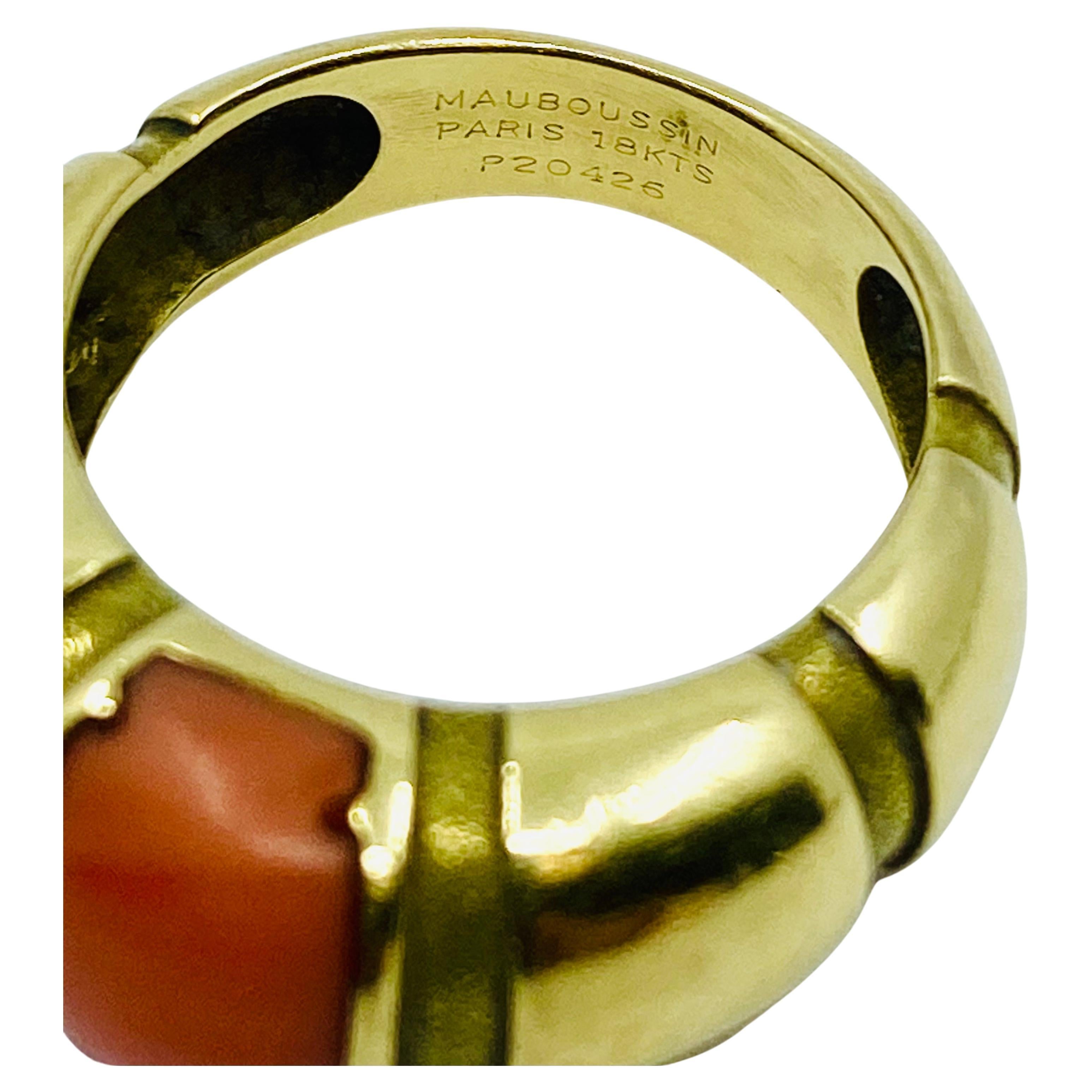 Vintage Mauboussin Gold Coral Ring For Sale 2