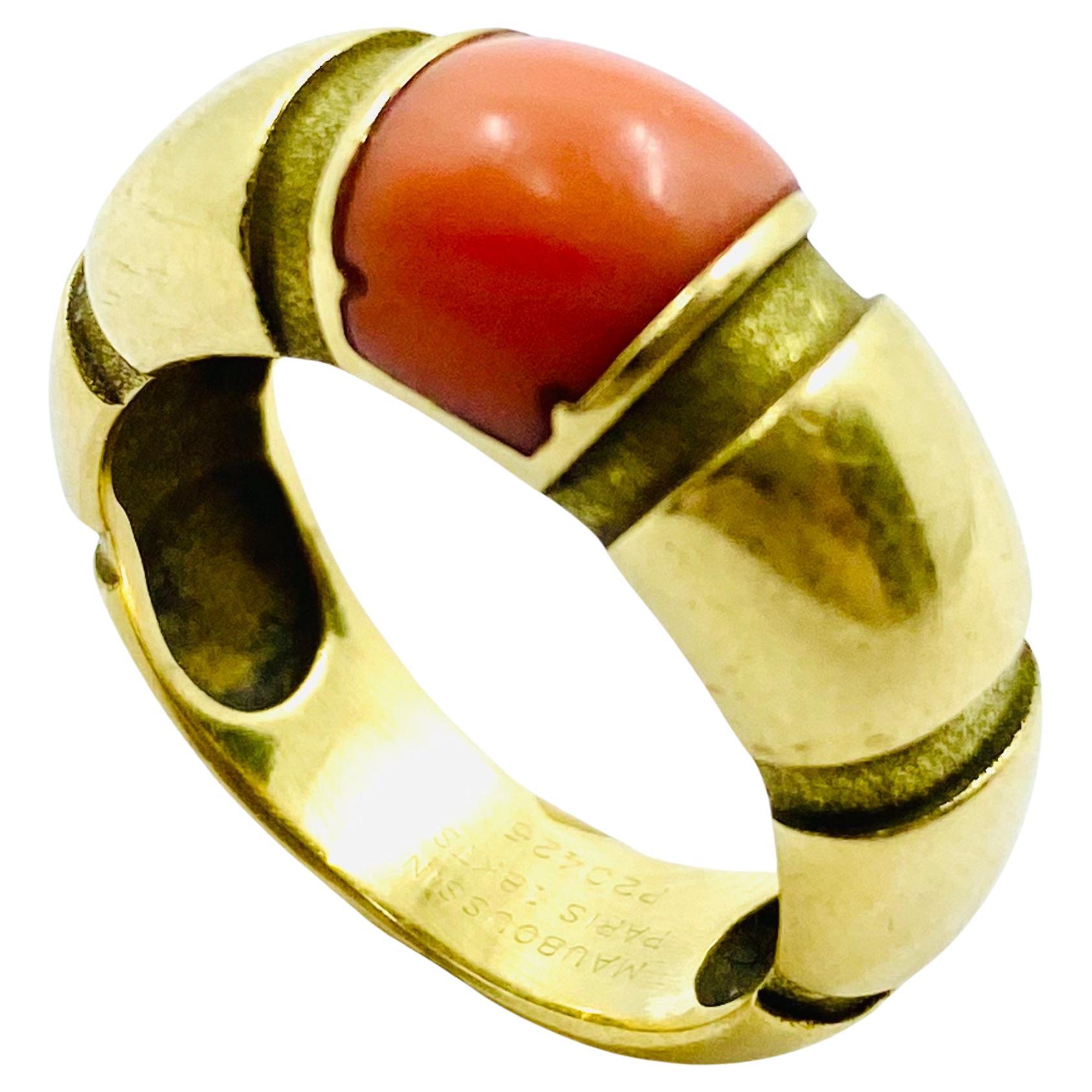 Vintage Mauboussin Gold Coral Ring For Sale