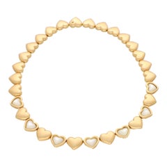 Vintage Mauboussin White Shell Heart Necklace Set in 18k Yellow Gold