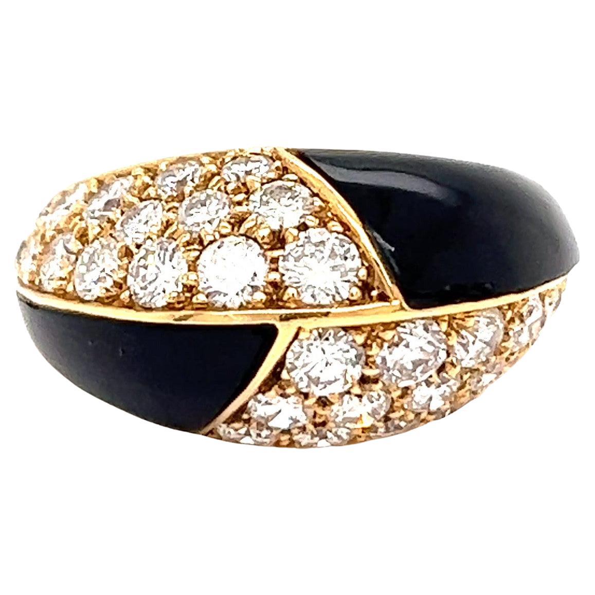 Vintage Mauboussin Paris 2.90 Carat Brilliant Cut Diamonds Onyx 18K Gold Ring