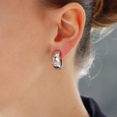 Vintage Mauboussin Paris Diamond Chunky Huggie Hoop Earrings in White Gold